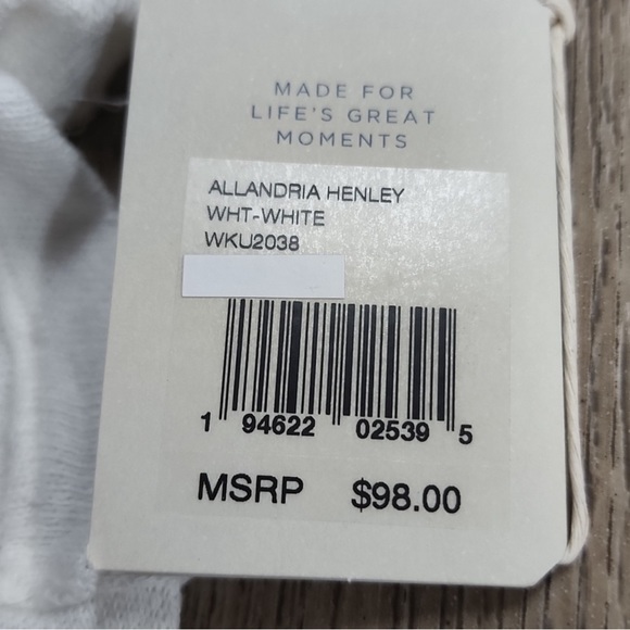 Faherty Henley Allandria White Five Button Oversized Short Sleeve Top Size XL - Picture 4 of 11